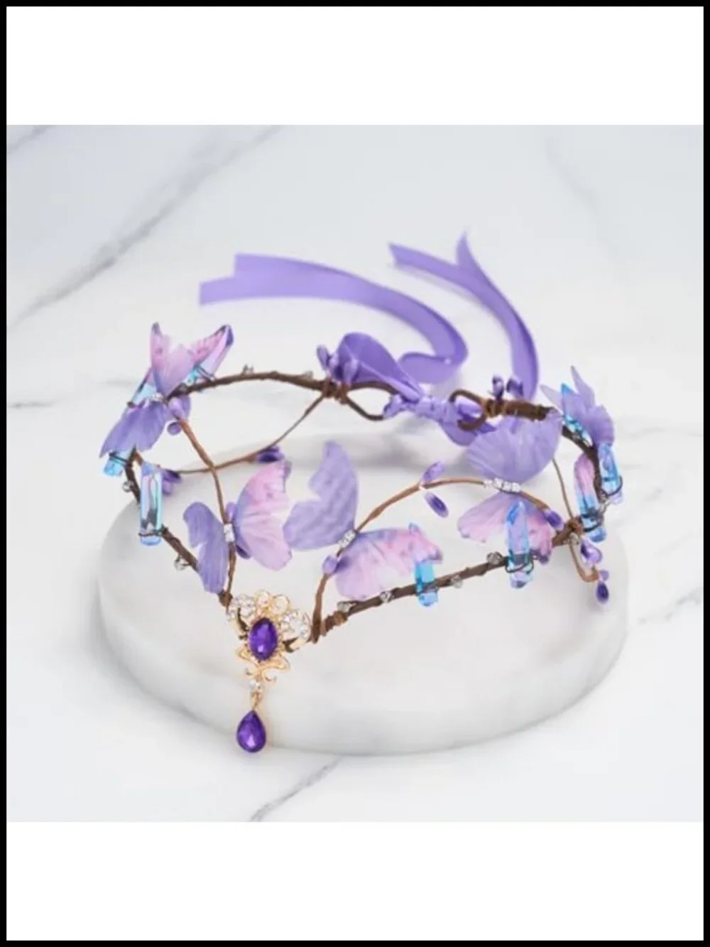 Butterfly Fairy Crown Headpiece with Crystal for Women, Elf Circlet Headband,